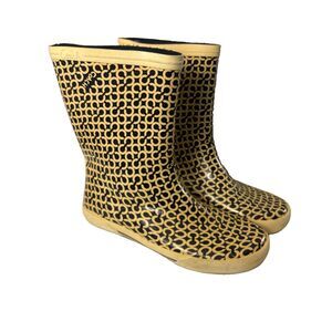 Coach Rain Boots Women 9 B Ursula Beige Rubber Waterproof Logo Mid Calf Slip On